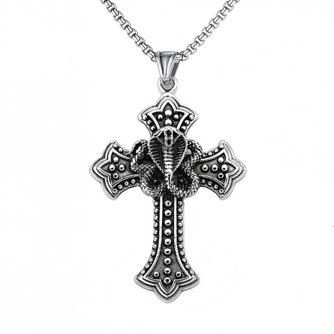 Vintage Punk Stainless Steel Chain Alloy Pendant Necklace Gothic Skull Snake Cross Wolf Dragon Thor's Hammer Jewelry For Men