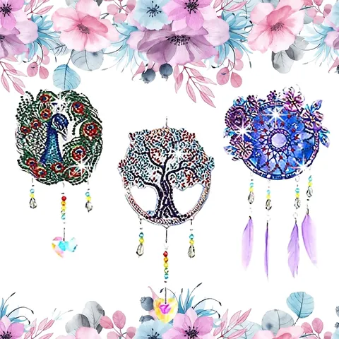 DIY Diamond Painting Suncatcher Wind Chimes Rhinestone Acrylic Crystal Hanging Pendants Garden Window Home Decor Art