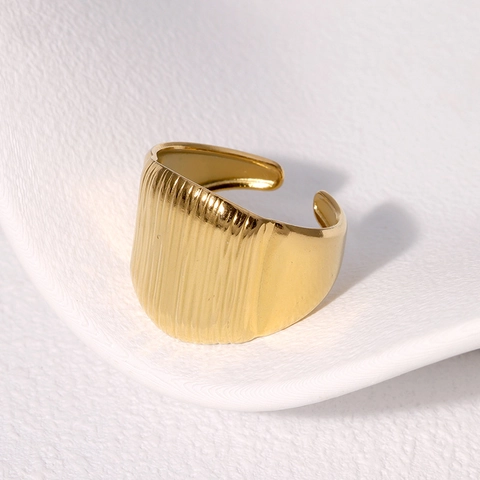 Anello Aperto In Acciaio Inossidabile Con Texture A Rughe Irregolari Per Donna Gioielli Geometrici Minimalisti Con Strisce Verticali
