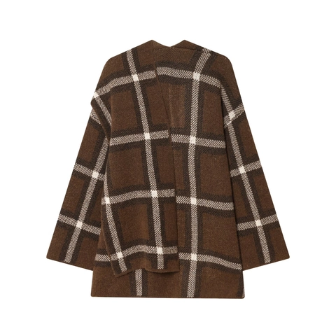Cardigan In Maglia Retro A Quadri Da Donna Giacca A Maniche Lunghe Ampia Con Collo Sciallato E Tasche