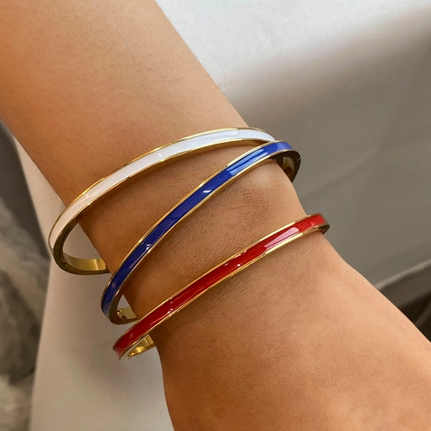Women's Stainless Steel Enamel Bangle Gold Plated Drip Oil Buckle Bracelet Waterproof Hypoallergenic Fashion Jewelry Gift