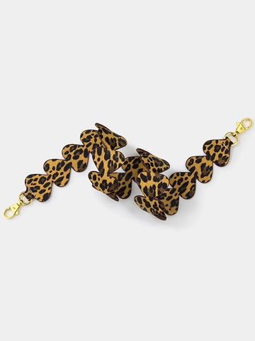 Women Bag Strap Microfiber Leather Leopard Print Heart Scalloped Edge Replacement Shoulder Belt With Metal Swivel Buckle