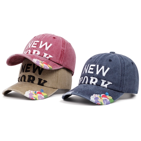 Cappello Da Baseball In Cotone Lavato Vintage Con Ricamo New York E Design Graffiti Splatter Regolabile