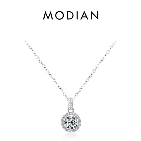 Sparkling Round Halo Pendant Necklace 925 Sterling Silver Elegant Zircon Dainty Jewelry For Women Minimalist Style