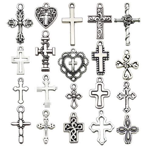 Antique Silver Alloy Cross Charms Heart Rose Hollow Pendants For DIY Jewelry Making Necklaces Earrings