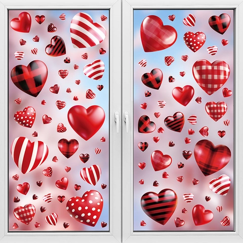 Valentine Day Heart Window Clings Static PVC Stickers Double Sided Glass Decoration Romantic Holiday Party