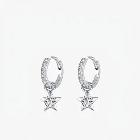Orecchini A Cerchio Con Stella In Argento Sterling 925 Con Moissanite Taglio Brillante Colore D VVS1 Elegante
