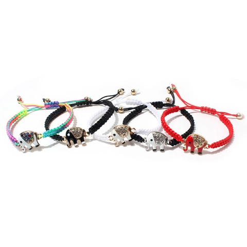 Elephant Charm Bracelet Handmade Woven Rope Adjustable Alloy Rhinestone Lucky Animal Jewelry For Women Men