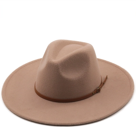 Cappello Fedora Feltro Di Lana Tesa Larga Con Fascia In Pelle Vintage Jazz Per Uomini Donne Colore Solido