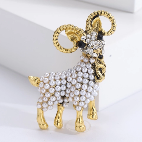 Spilla Pecora Lega Perla Artificial Strass Animale Corsage Pin Carino Elegante Gioielli Accessorio Per Donne
