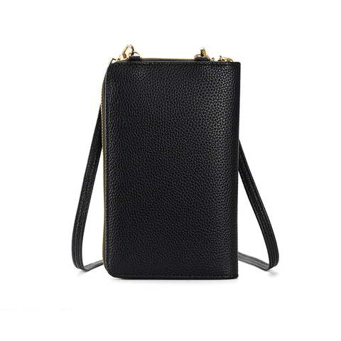 Damen Handy Umhängetasche PU Leder Litschi Muster Kartenfächer Portemonnee Reißverschluss Druckknopf Schultertasche Elegant