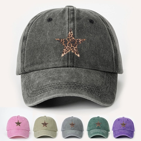 Gorra De Béisbol Lavada Con Estampado De Estrella De Leopardo Vintage Sombrero De Sol Ajustable Streetwear Exterior