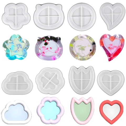 Silikonform DIY Harz Tablett Epoxidguss Schmuck Aufbewahrungsplatte Herz Blume Wolke Katze Formen Handwerk Untersetzer