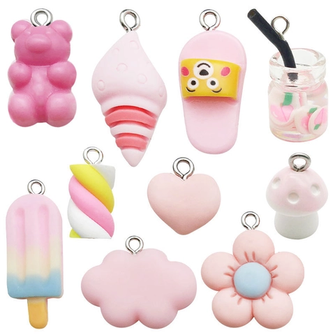 Rosa Harz Anhänger Pendants Süße Cartoon Eisbär Wolke Herz Formen Für DIY Schmuckherstellung Schlüsselbund Zubehör