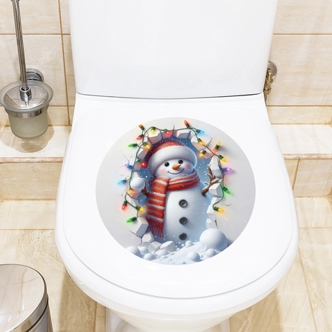 3D Kerst Toiletdeksel Stickers PVC Verwijderbare Sneeuwpop Beer Boom Decals Feestelijke Badkamer Muur Decoratie Huis