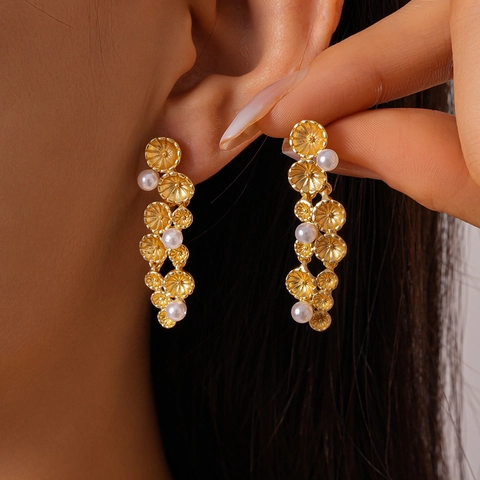 Orecchini Pendenti Floreali Vintage Con Perno In Argento 925 Lega Künstliche Perle Gioielli Per Donne