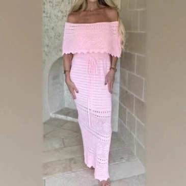 Abito Lungo Da Donna Con Spalle Scoperte Uncinetto Traforato Coulisse In Vita Sexy Bohemien Spiaggia Vacanze Estive Vestibilità Slim