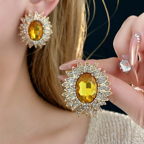 Orecchini A Lobo Girasole Con Strass Giallo E Perno In Argento Sterling 925 Gioielli Di Lusso Vintage Da Donna