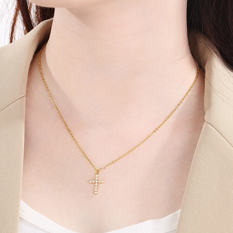 Collana Con Ciondolo A Croce Acciaio Inossidabile Strass Catena Clavicola Gioielli Di Moda Per Donne