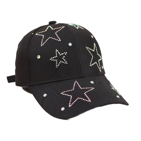 Cappellino Da Baseball Con Stella In Strass Donna Poliestere Regolabile Traspirante Protezione Solare Moda