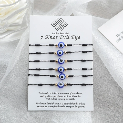 Pulsera De 7 Nudos Mal De Ojo Cuerda Roja De La Suerte Tejida Ajustable Protección Joyería Para Mujeres Hombres Resina