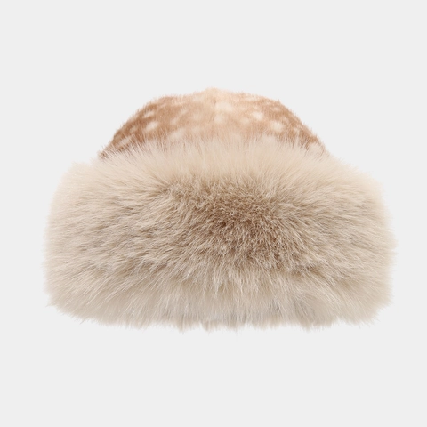 Faux Fur Winter Hat Deer Pattern Warm Plush Beanie Cute Animal Ears Fashion Cossack Style Women Accessories
