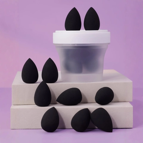 Mini Esponjas De Maquillaje Huevos De Belleza Gota Sin Látex Para Mezclar Base Corrector Con Frasco De Almacenamiento Esmerilado