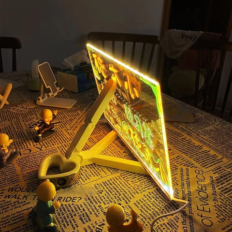 LED Acrylic Message Board Erasable Glowing Transparent Note Pad With Wood Stand USB Rewritable Writing Tablet Night Light
