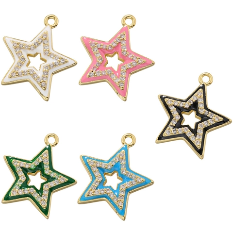 Star Pendant Hollow Star Copper With Enamel And Cubic Zirconia For DIY Jewelry Making Chic Luxury Fashion Necklaces