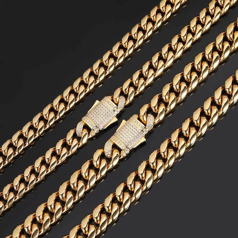 Collar Cadena Cuban Link Acero Inoxidable Con Cierre De Circonitas Hip Hop Streetwear Para Hombres Mujeres