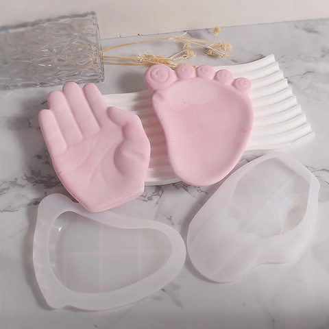 Creative Hand Footprint Silicone Mold For DIY Handmade Soap Candle Plaster Resin Crafting Storage Tray Desktop Decor