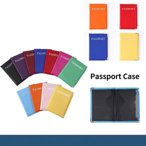 Protège Passeport En Cuir PU Avec Coins Métalliques Organisateur De Documents De Voyage Couleur Unie Minimaliste Unisexe