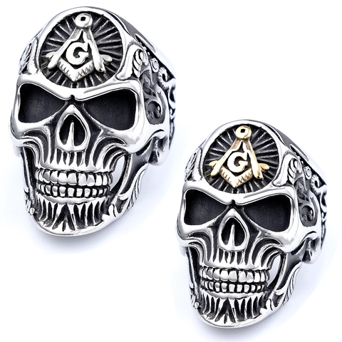 Anello Teschio Vintage Acciaio Inossidabile Simbolo Massonico Gotico Punk Biker Gioielli Personalità Retro Accessorio Uomo