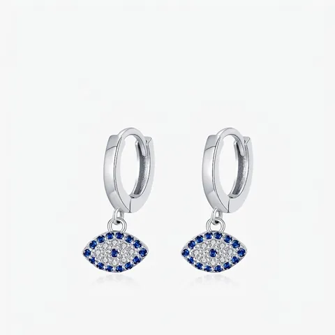Elegant Evil Eye Creolen 925 Sterling Silber Blau Weiß Zirkonia Zierliche Huggies Mode Schmuck Für Damen