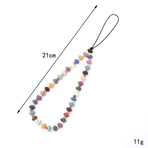 Correa de Teléfono de Piedra Volcánica Natural Abalorios Coloridos Cordón Anti-pérdida Cadena de Celular para Mujer