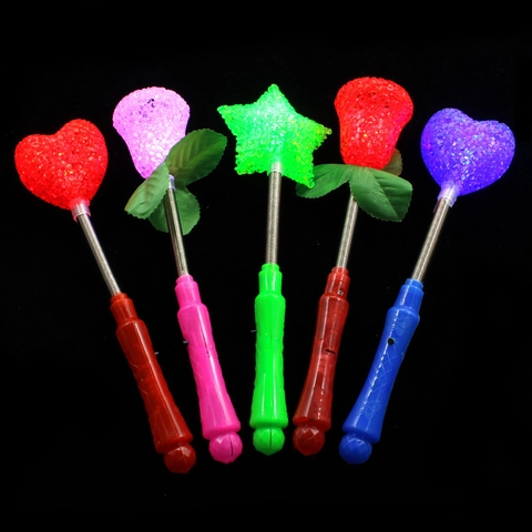 LED Leuchtstab Fee Zauberstab Herz Stern Rose Form Bunte Multi Blinkmodi Kunststoff Feder Spielzeug Party Konzert Requisite