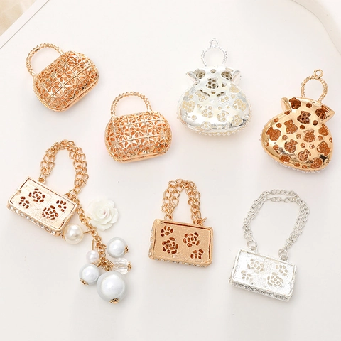 Mini Handbag Pendants Alloy Rhinestone Faux Artificial Pearl Enamel Charms For DIY Jewelry Making Shining Craft Accessories