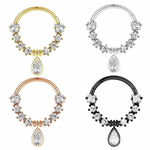 Anello al Naso in Acciaio Inossidabile Con Ciondolo a Goccia d'Acqua Strass Oro Argento Nero Oro Rosa Gioielli Piercing