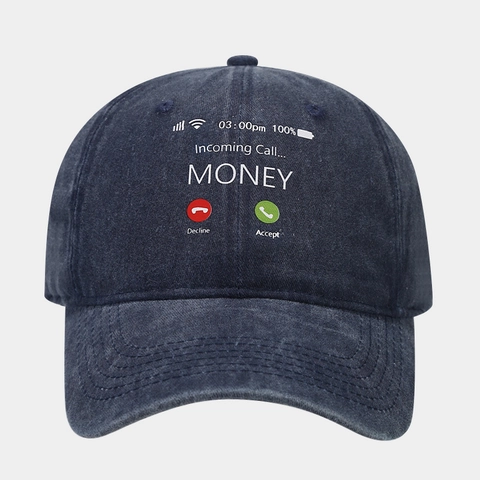 Gewaschene Baumwolle Baseballkappe Kreativer Incoming Call Money Druck Retro Fashion Verstellbarer Sonnenhut