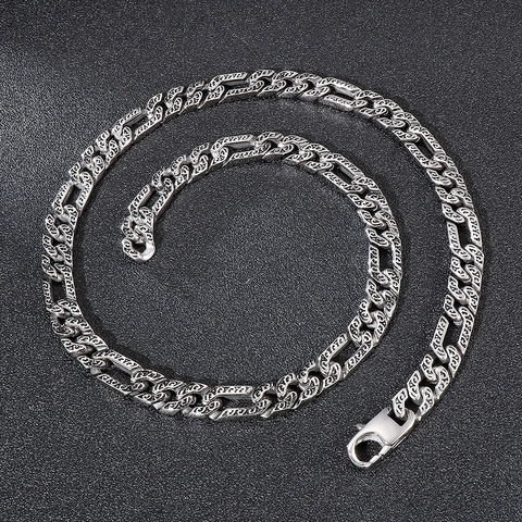 Men Vintage Carved Flat Cuban Chain Necklace And Bracelet Titanium Steel Street Punk Style Retro Neckwear And Wristband