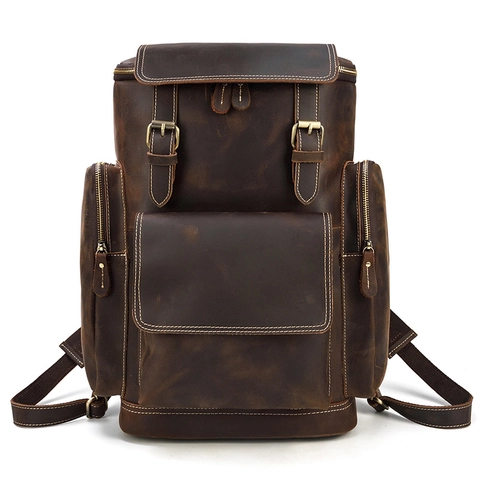 Mochila Vintage De Cuero De Caballo Loco Hombres Gran Capacidad Cuero Genuino Viaje Negocios Bolso Para Computadora Portátil Retro