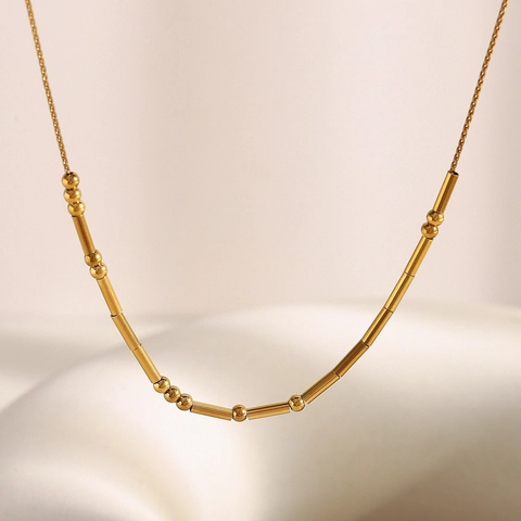Minimalistische Perlen Rundrohr Kette Halskette Edelstahl 18K Vergoldet Geometrischer Schmuck Für Damen Täglich