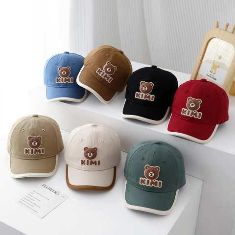 Kids Baseball Cap 100% Cotton Cute Cartoon Bear Embroidery Adjustable Sun Hat For Toddlers Boys Girls Soft Casual