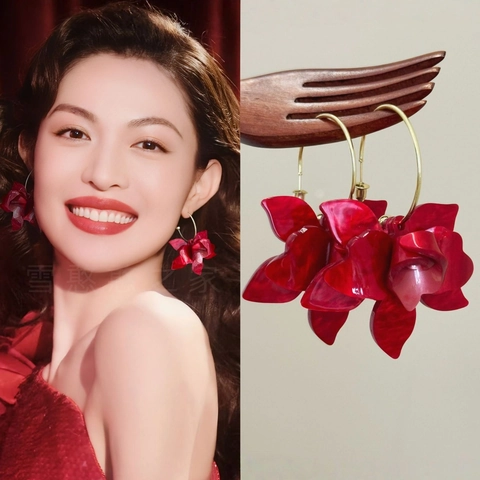 Flower Drop Earrings With Resin Petals And 925 Sterling Silver Earring Post Retro Layered Floral Dangle For Women
