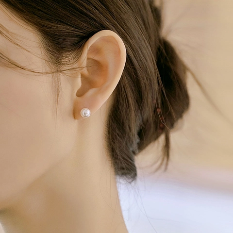 Elegant Round Artificial Pearl Stud Earrings With Silver Earring Post Minimalist Korean Style Versatile Jewelry For Women