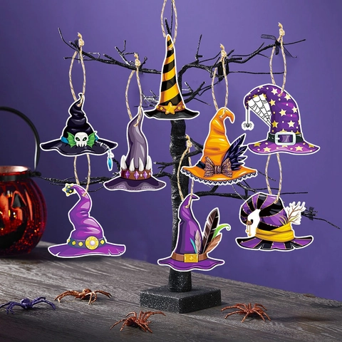 Etichette Appese Cappello Da Strega Halloween Ornamenti Carta Per Decorazione Festa Fai Da Te Artigianato Cartoncino Doppia Faccia