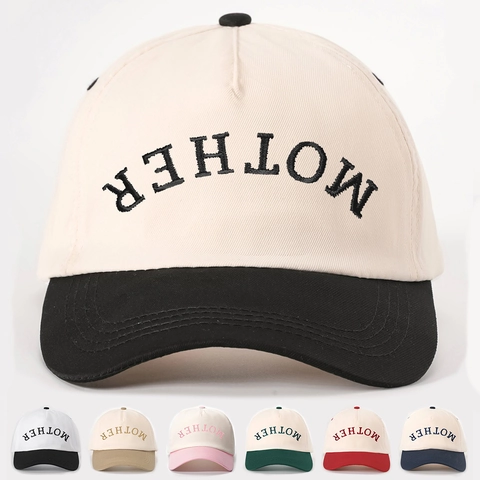 Baseball Cap Retro Color Block Polyester Twill Über Kopf MOTHER Buchstaben Stickerei Verstellbarer Sonnenhut