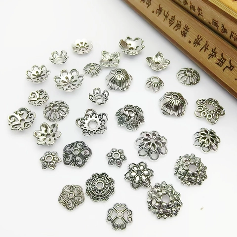 Blume Perlenkappen Spacer Perlen Legierung Tibetisches Silber Retro Hohl Floral Design Für DIY Schmuckherstellung Armband