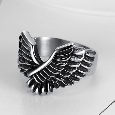 Anillo De Pluma De Ala De Águila Acero Inoxidable 316L Retro Punk Gótico Joyería Para Hombre
