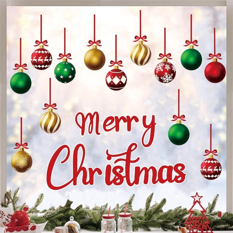 Festliche Weihnachten Wandtattoos Merry Christmas PVC Fensterbilder Rentier Schneeflocke Wasserdicht Abnehmbar Deko